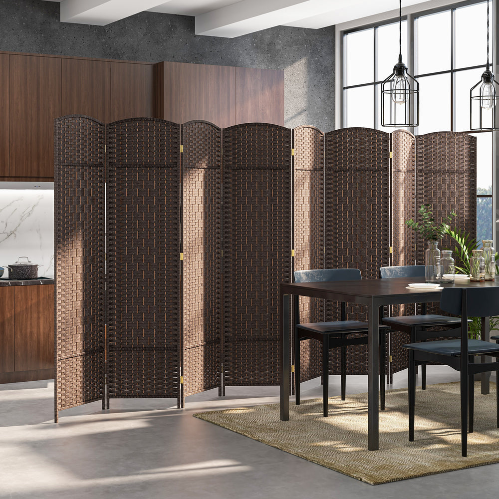8-Panel Folding Room Divider with Hand-Woven Texture and Solid Wood Frame-Bown - Gallery View 1 of 10