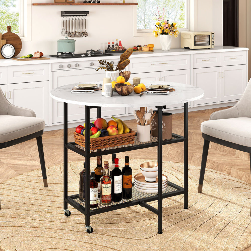 Folding Round Dining Table with Lockable Wheels-White - Gallery View 1 of 10