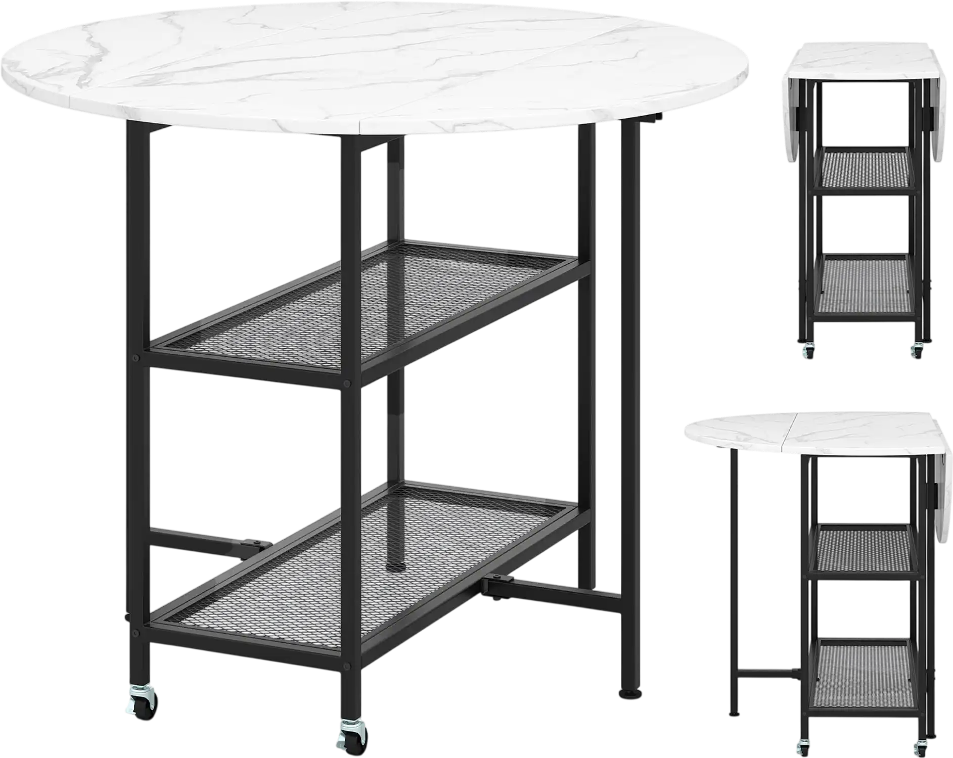 Costway Folding Round Dining Table w/ Lockable Wheels 128964735 New