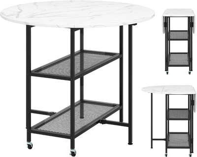 Costway Folding Round Dining Table Lockable Wheels 128964735 New