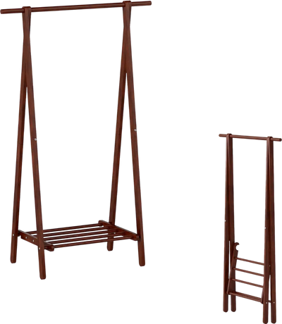 Costway Folding Rubber Wood Garment Rack with Bottom Shelf Hall Tree 95126253 New