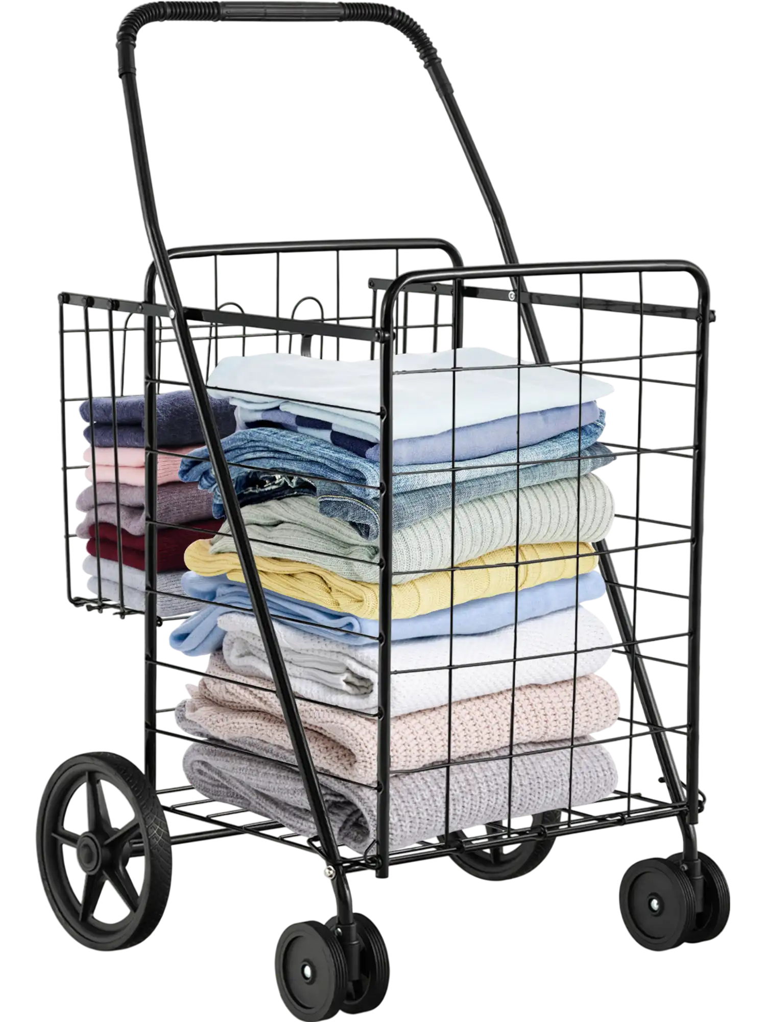 Costway Folding Shopping Cart Dual Storage Baskets Swiveling Wheels 59730421 New