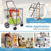 Folding shopping cart in black with dual storage baskets, ideal for grocery and laundry transport.