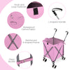 Folding shopping utility cart in pink with waterproof fabric, L-shaped handle, and reinforced X-shaped frame for.