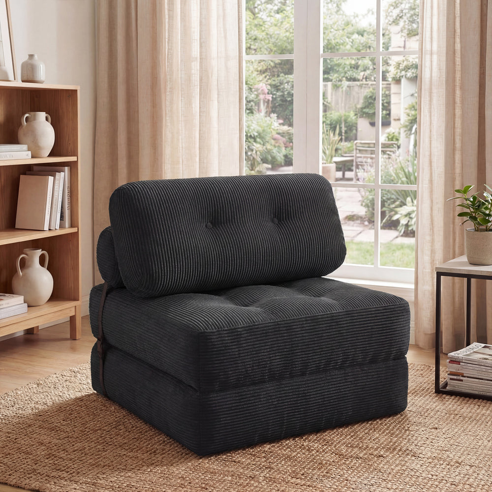 Folding Sofa Bed with Pillow and Back Support for Living Room-Black - Gallery View 1 of 10