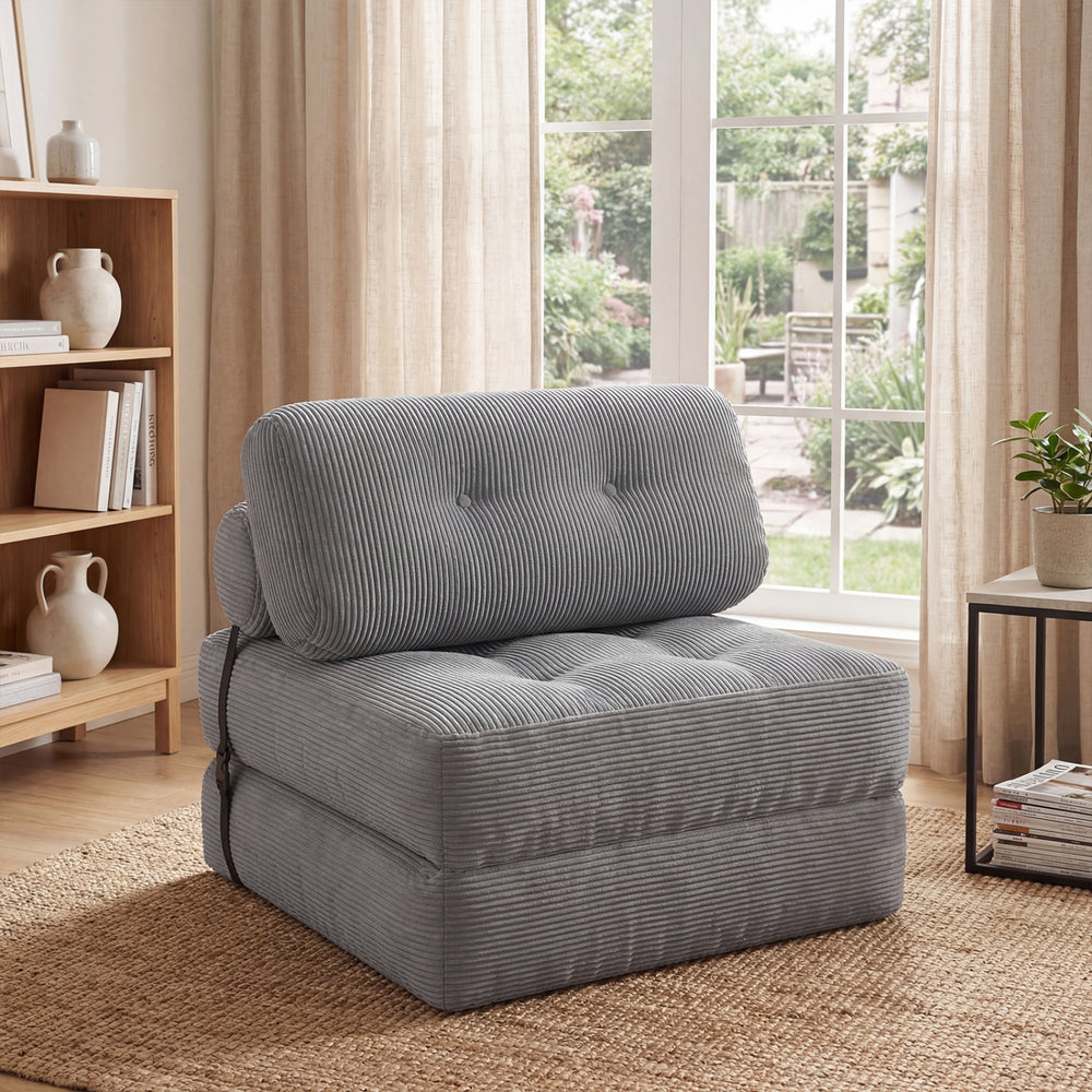 Folding Sofa Bed with Pillow and Back Support for Living Room-Gray - Gallery View 1 of 10