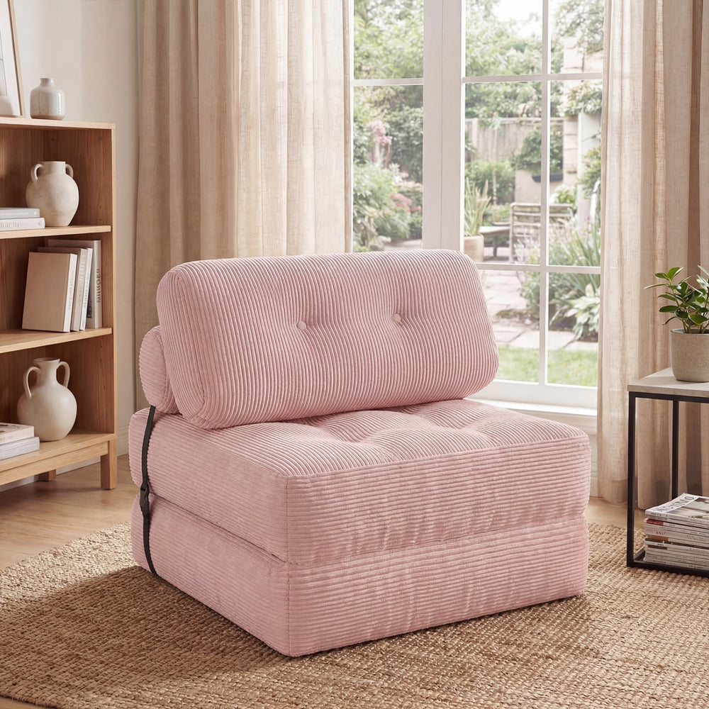 Folding Sofa Bed with Pillow and Back Support for Living Room-Pink - Gallery View 1 of 10