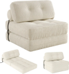 Beige folding sofa bed with pillow and back support, featuring soft corduroy fabric for versatile living room use.