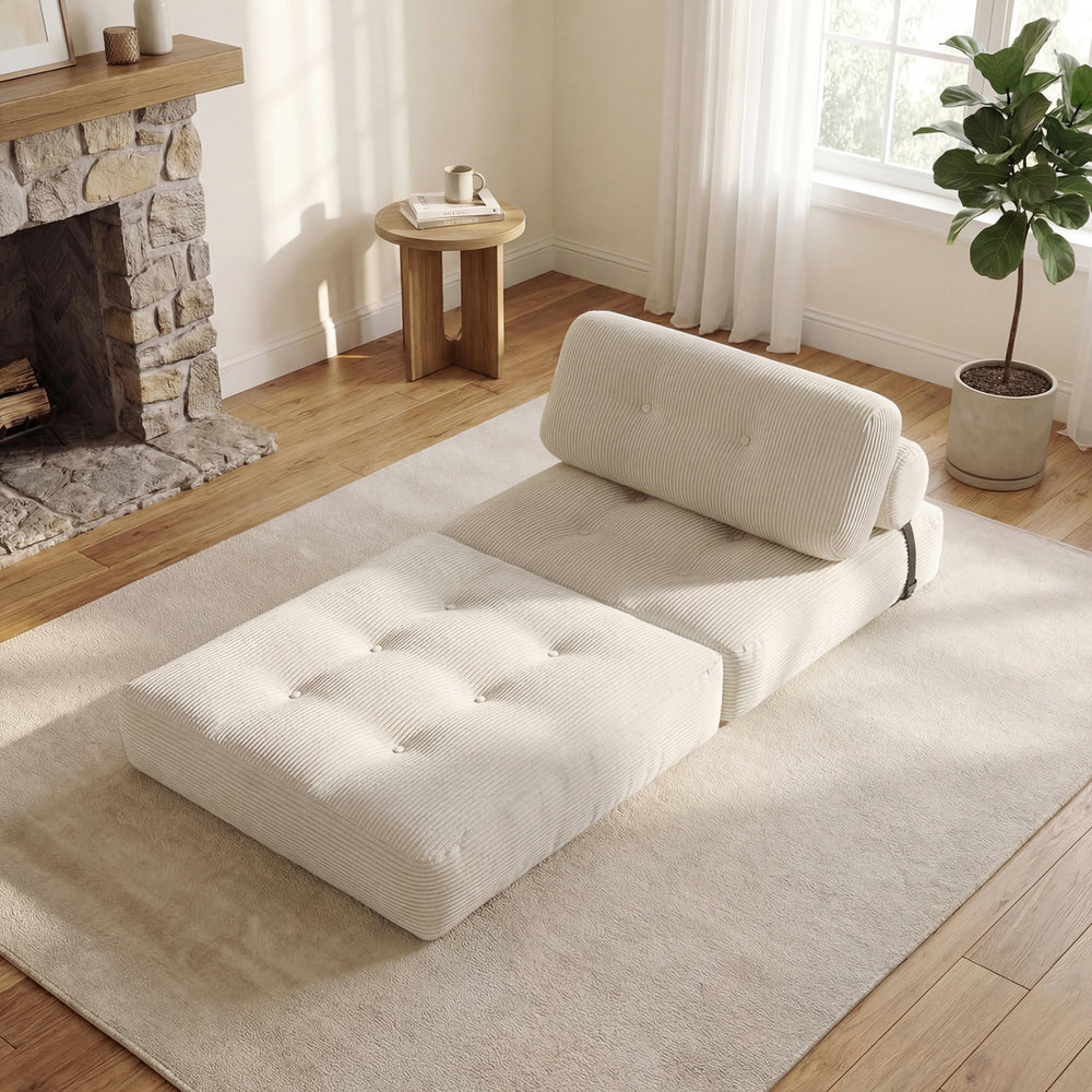 Folding Sofa Bed with Pillow and Back Support for Living Room-Beige - Gallery View 1 of 10
