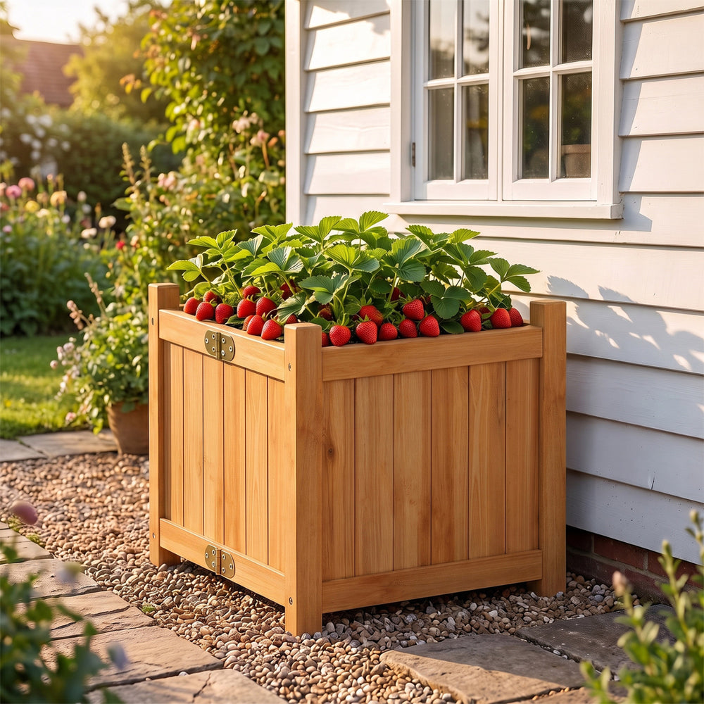 Folding Square Fir Wood Raised Garden Bed with Removable Bottom Set of 2-Orange - Gallery View 1 of 12