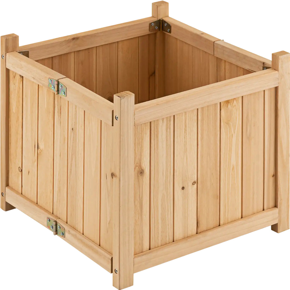 Folding Square Fir Wood Raised Garden Bed with Removable Bottom