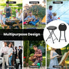Folding stool with built-in handle, HDPE seat, and powder-coated metal frame for versatile indoor and outdoor use.