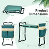 Folding garden kneeler pad and cushion seat with storage pockets, dimensions 23.5" x 12.5" x 19.5", ideal for gardening.