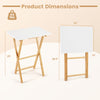 Folding TV tray table dimensions showing a white top and bamboo legs, ideal for small spaces in bedrooms or living.