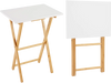 Folding TV tray table set of 2 in white with bamboo legs, ideal for small spaces in bedrooms and living rooms.