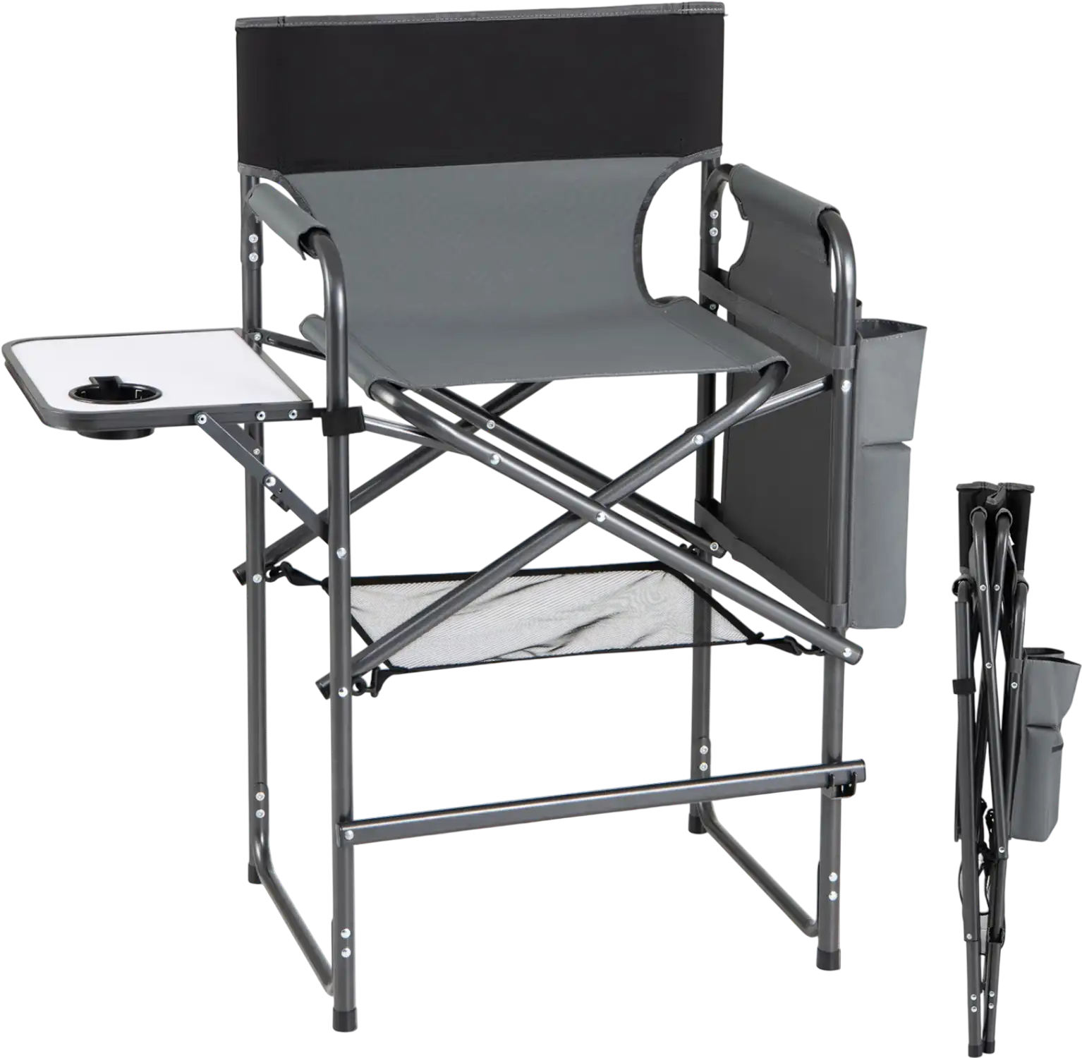Costway Folding Tall Director Camping Chair w/ Side Table 91173522 New