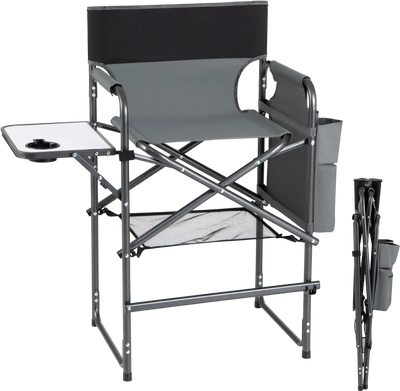 Costway Folding Tall Director Camping Chair w/ Side Table 91173522 New