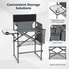 Folding tall director chair in gray features a side table with cup holder and ample storage pockets for camping convenience.