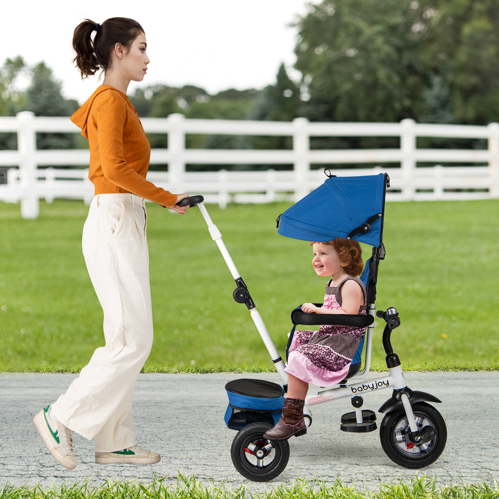 Folding Tricycle Baby Stroller with Reversible Seat and Adjustable Canopy-Blue - Gallery View 1 of 10