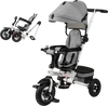 Folding tricycle baby stroller in gray with adjustable canopy, reversible seat, and sturdy steel frame for kids up to.