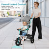 Folding tricycle baby stroller in gray with adjustable canopy and reversible seat, ideal for parent-child interaction.