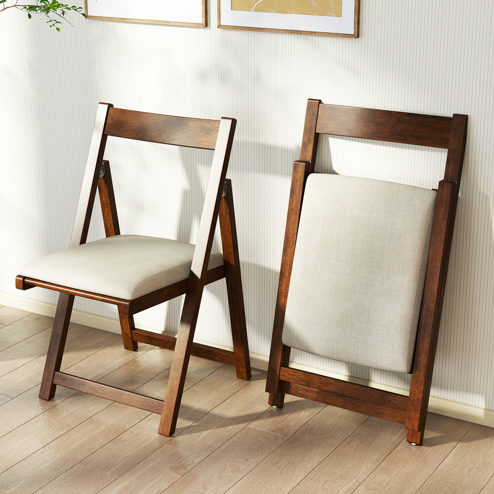Folding Upholstered Dining Chair Set of 4 with Curved Backrest-Walnut - Gallery View 1 of 10