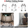 Height adjustable aluminum walker with rolling wheels, featuring a 2-button folding design for easy storage and.