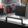 Folding welding table accessory with carrying handle, perforated panel, and tool slots for versatile workspace.