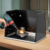 Folding welding table accessories with perforated panel, featuring tool slots and protective board for workspace.