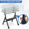 Folding welding table with 4-level adjustable height, black finish, ideal for welding and repair tasks.