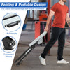 Folding welding table with pull handle and wheels, featuring 4-level height adjustment for versatile workspace.