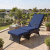 Folding Wicker Chaise Lounge with Slide-Out Ottoman11-Level Adjustable Backrest to Flat and Sun-Proof PE Rattan-Navy - Gallery View 1 of 9