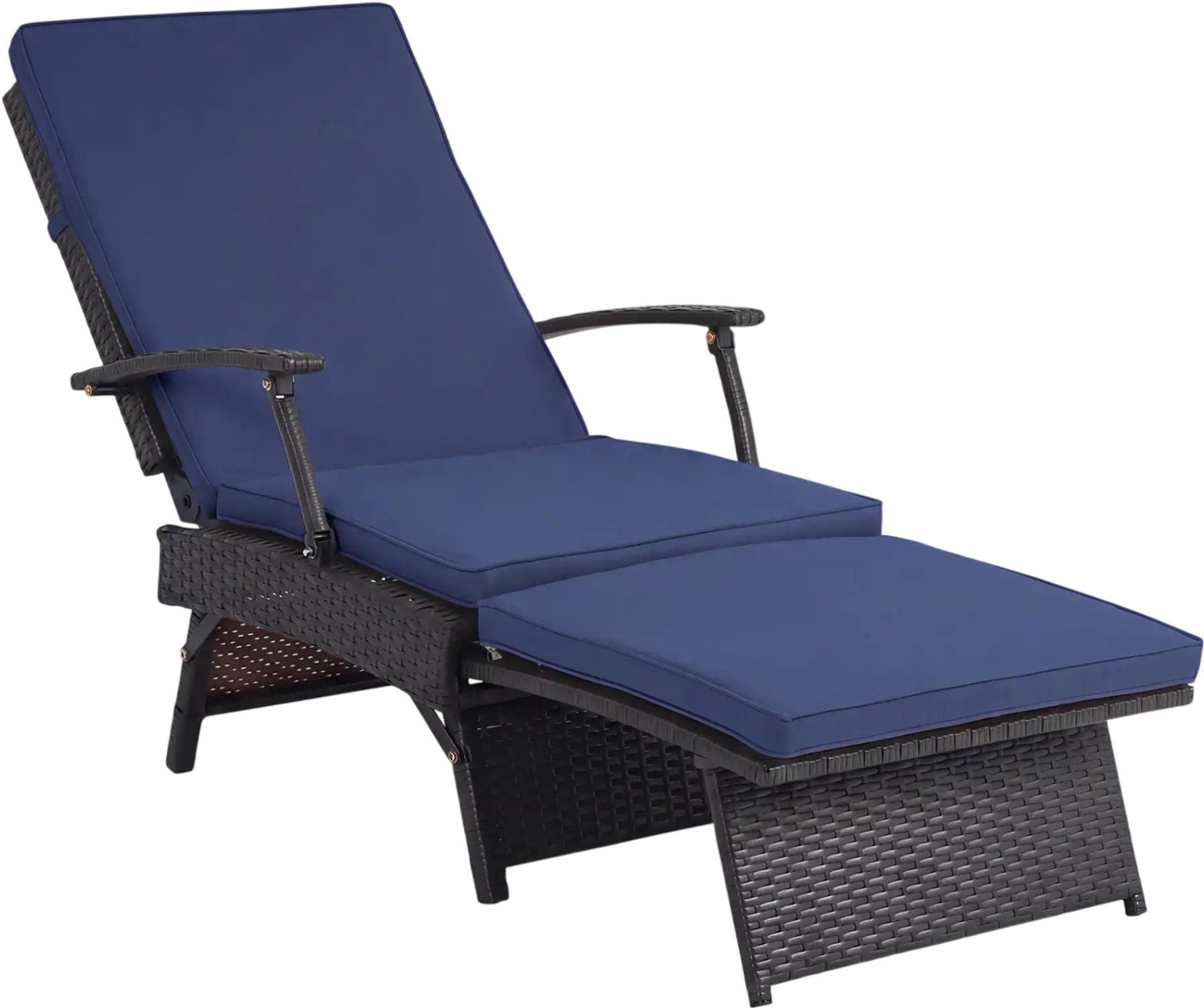 Costway Folding Wicker Chaise Lounge Slide-Out Ottoman Adjustable Backrest 80212459 New