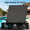 Folding wicker chaise lounge with slide-out ottoman, high-quality PE rattan, sun-proof and breathable for outdoor relaxation.