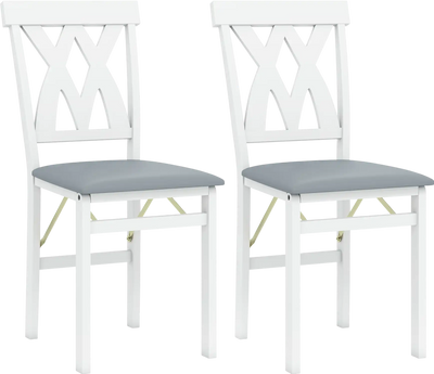 Costway Folding Wooden Dining Chairs Set of 2 Faux Leather Upholstered Armless Kitchen Chair 293675814 New