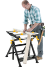 Folding work table with adjustable height and tiltable platform, featuring 8 clamps for secure workpiece holding.