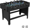 Full-size black foosball table with 22 players, sturdy legs, and smooth gameplay features for home and game rooms.