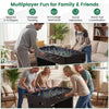 Foosball table with 22 players, sturdy legs, and adjustable foot pads, ideal for 2-4 players in game rooms or parties.