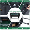 Foosball table with reinforced metal rods, slide scorers, and kick-off holes for immersive gameplay and stability.
