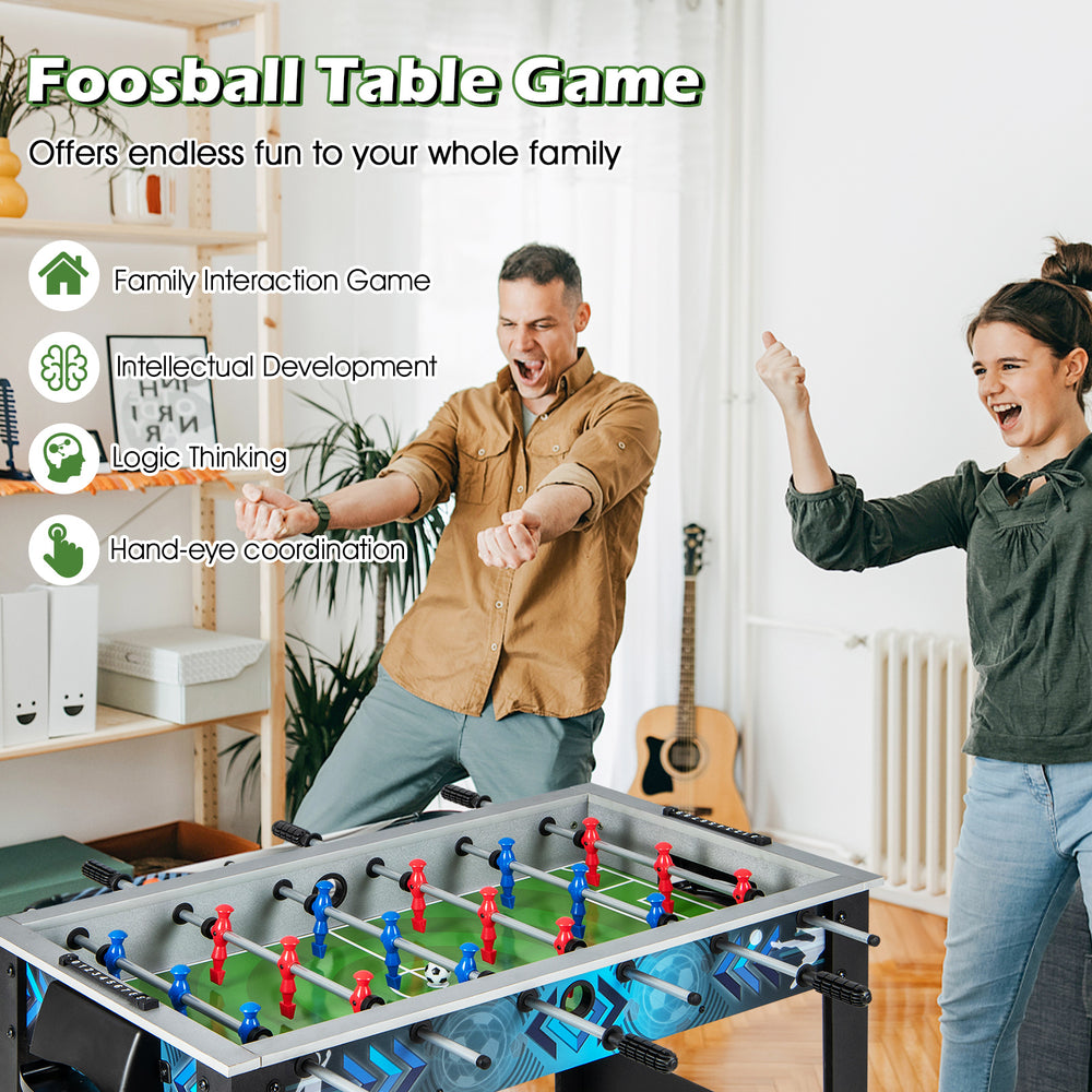 Foosball table game featuring realistic players and sturdy construction, perfect for family entertainment and bonding.