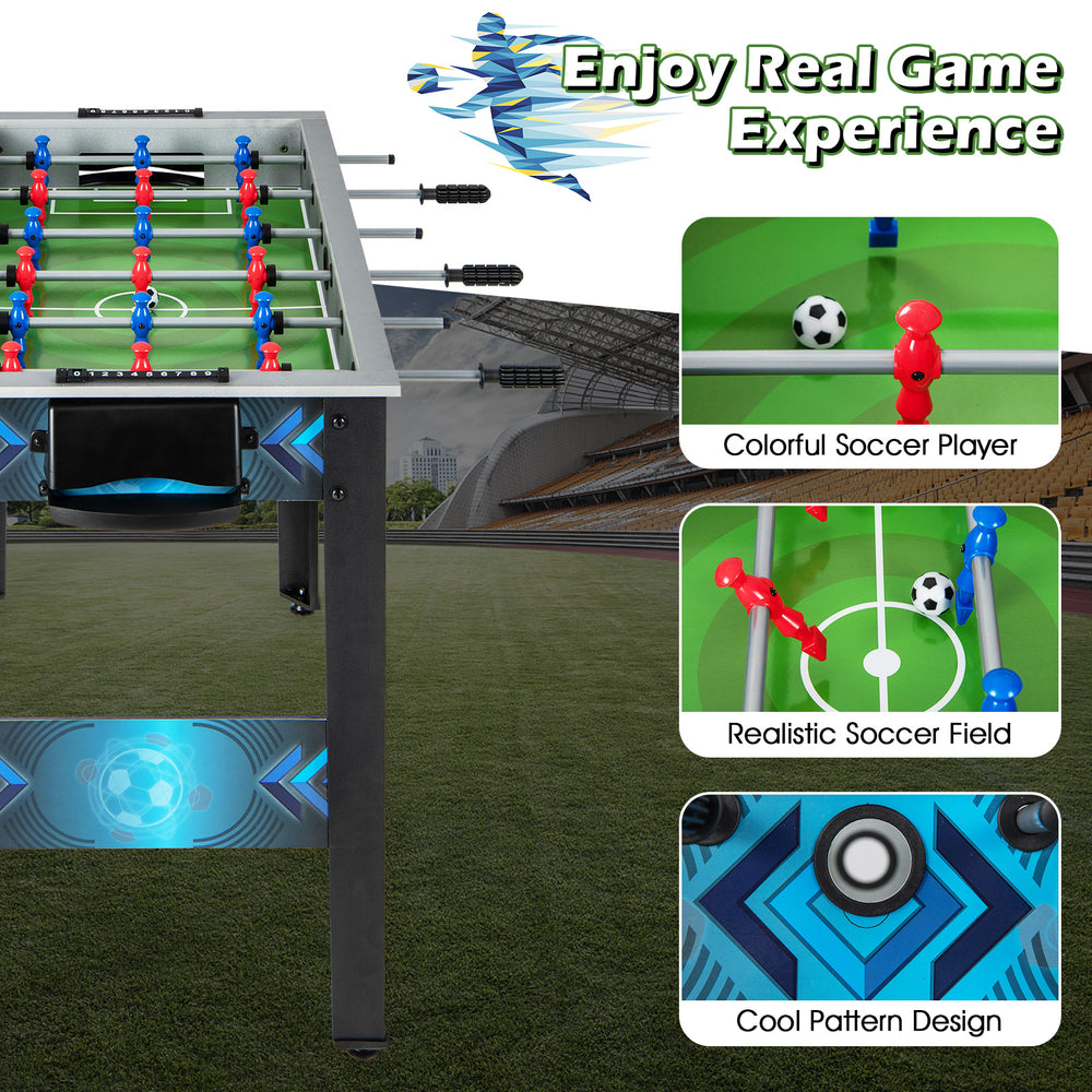 Stable soccer table game featuring colorful players, realistic field, and smooth gameplay for all ages in game rooms or.