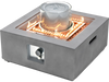 Square propane fire pit with fountain, 50,000 BTU output, gray magnesium oxide, includes PVC cover and lava rocks.