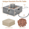 28-inch gray propane fire pit table with fountain, includes PVC cover and lava rocks, ideal for outdoor warmth and.