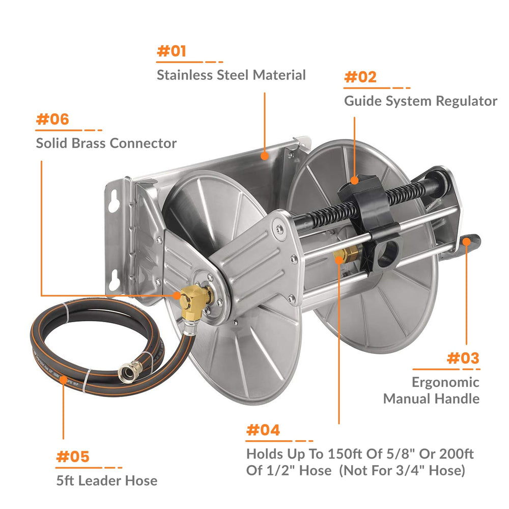 Giraffe Tools Wall Mounted Hose Reel Stainless Steel Heavy Duty New