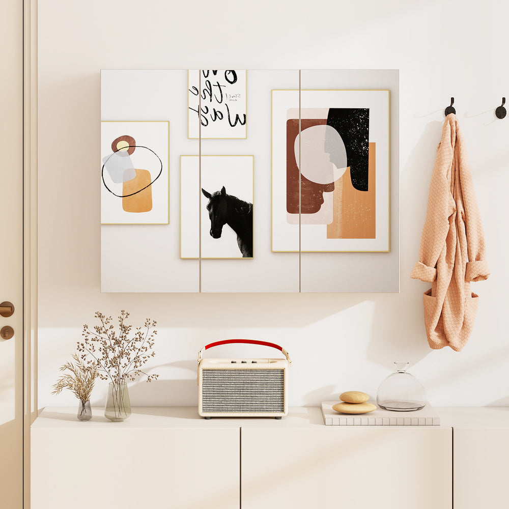 Frameless bathroom wall-mounted mirror cabinet with three mirrored doors and ample storage, perfect for entryways or.