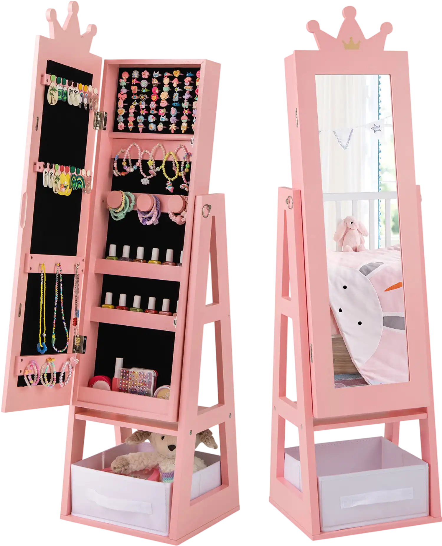 Costway Kids Jewelry Armoire Cabinet Full Length Free-Standing 71345628 New