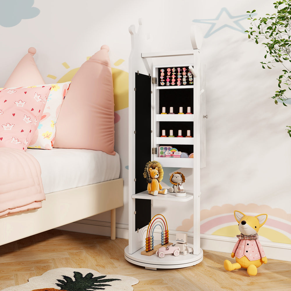 Free-Standing Full Length Mirror Kids Jewelry Armoire Cabinet-White - Gallery View 1 of 11