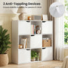 Free standing 9-cube storage bookcase in white features anti-tipping devices for stability and ample storage for home or office.