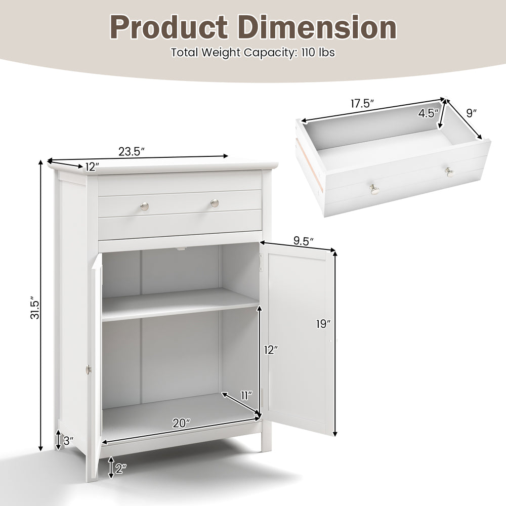Free standing bathroom storage cabinet with large drawer, adjustable shelf, and waterproof MDF for versatile.