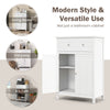 Free standing bathroom storage cabinet with large drawer, adjustable shelf, and modern white design for versatile use.